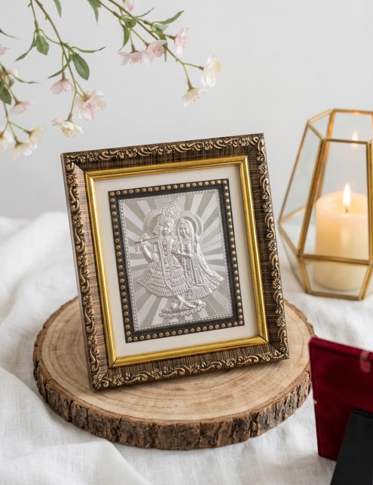 Divine Radha Krishna Ornate Silver Frame